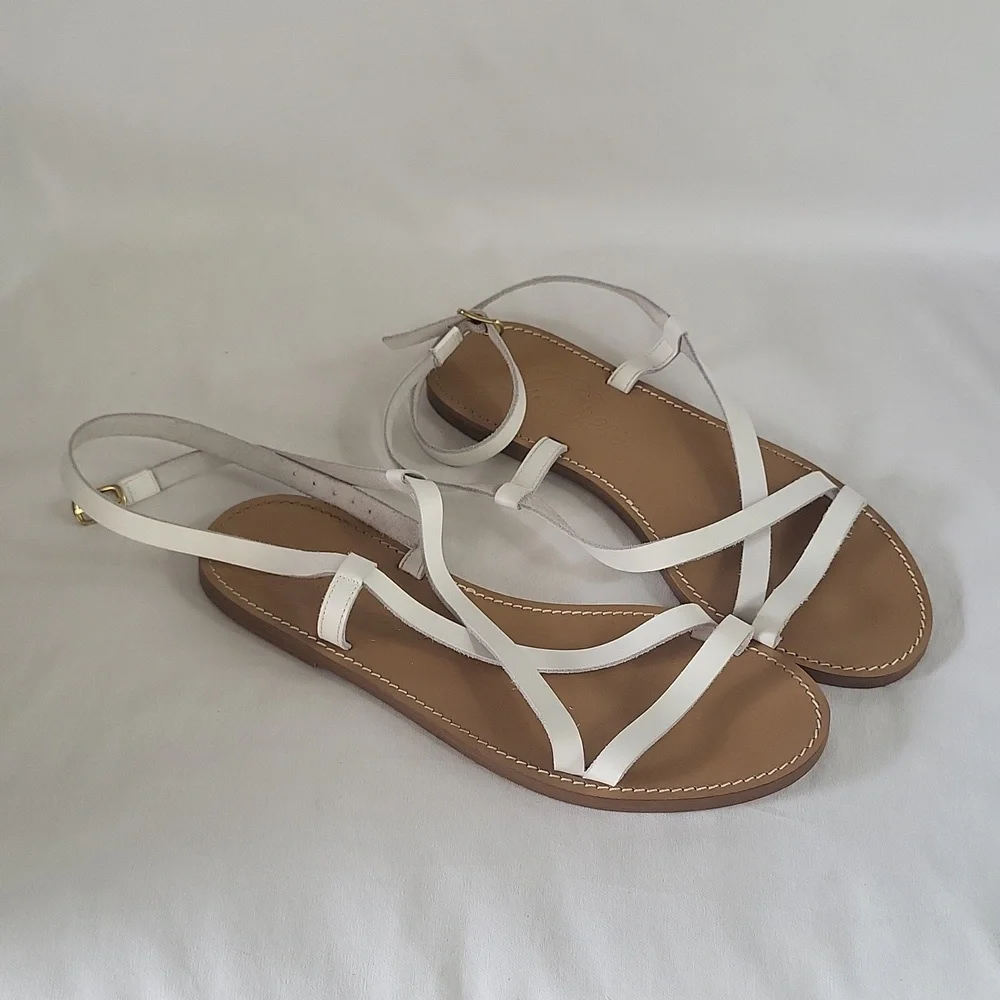 J. Crew Flat Strappy Sandals in Vachetta Leather White Size 8